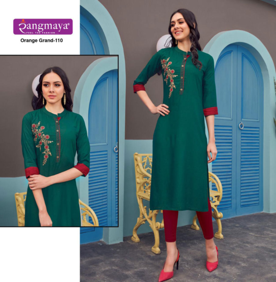 Orange Grand Rayon Kurti Clothing Set Orange Grand Rayon Kurti Clothing Set